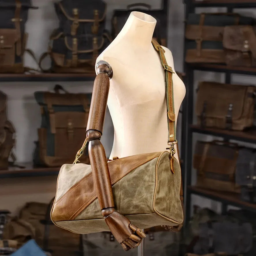 JMT-253578 Waterproof Waxed Canvas Crossbody Bag for Fitness and Travel - Eco-Friendly, Lightweight Design