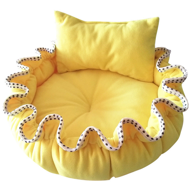 JMT-253642 Cozy Bud Shape Small Dog Bed in Yellow - Soft Polar Fleece and Cotton Design for Pets Up to 10kg