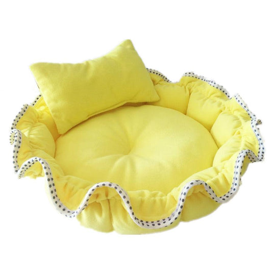 JMT-253642 Cozy Bud Shape Small Dog Bed in Yellow - Soft Polar Fleece and Cotton Design for Pets Up to 10kg