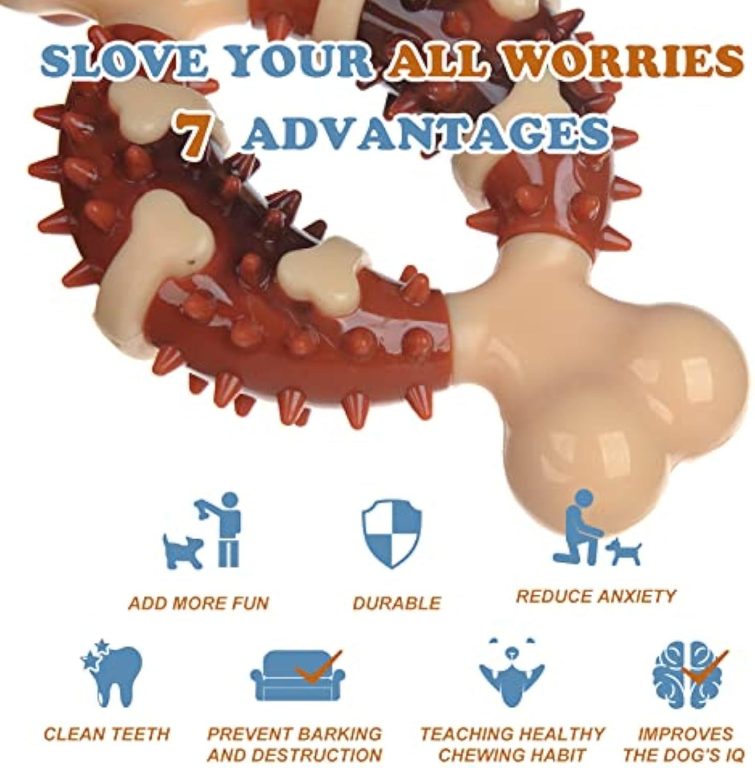 JMT-254154 Pet Molar Chew Toy for Teeth Grinding and Anxiety Relief - Natural Rubber Bone Shape for Dental Health and Chewing Fun
