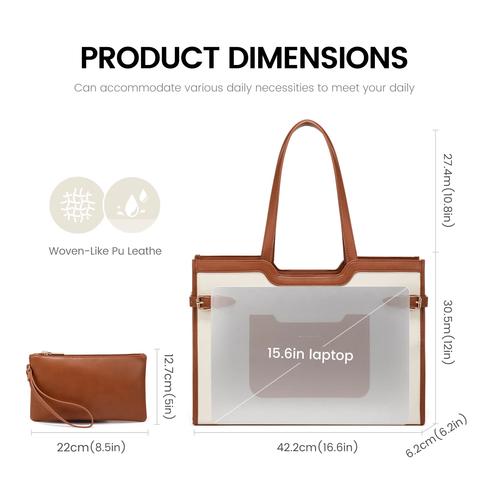 JMT-254154 Stylish Leather Laptop Tote Bag for 15.6 Inch Computers - Professional Women's Briefcase