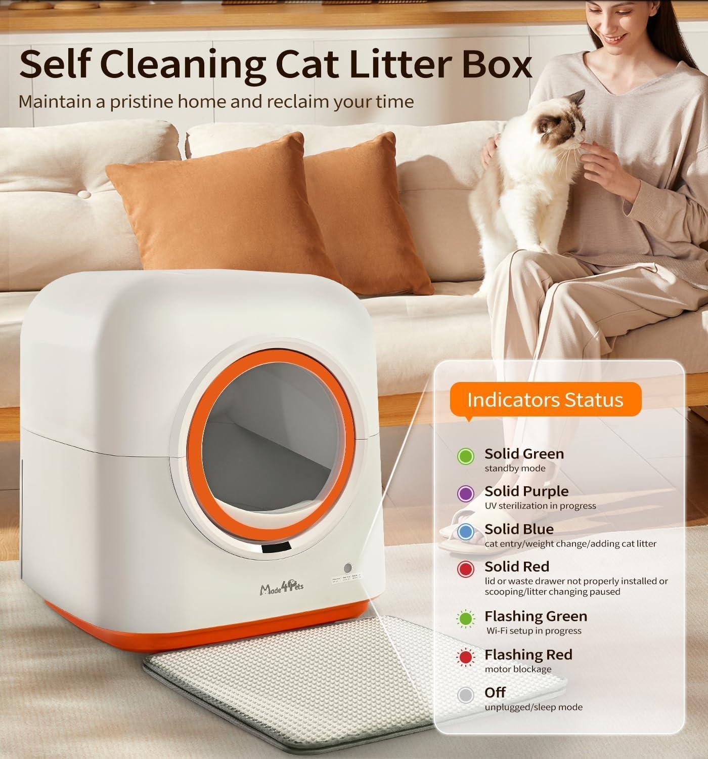 JMT-254346 Automatic Self-Cleaning Cat Litter Box with Smart App Control and Odor Reduction for Multiple Cats