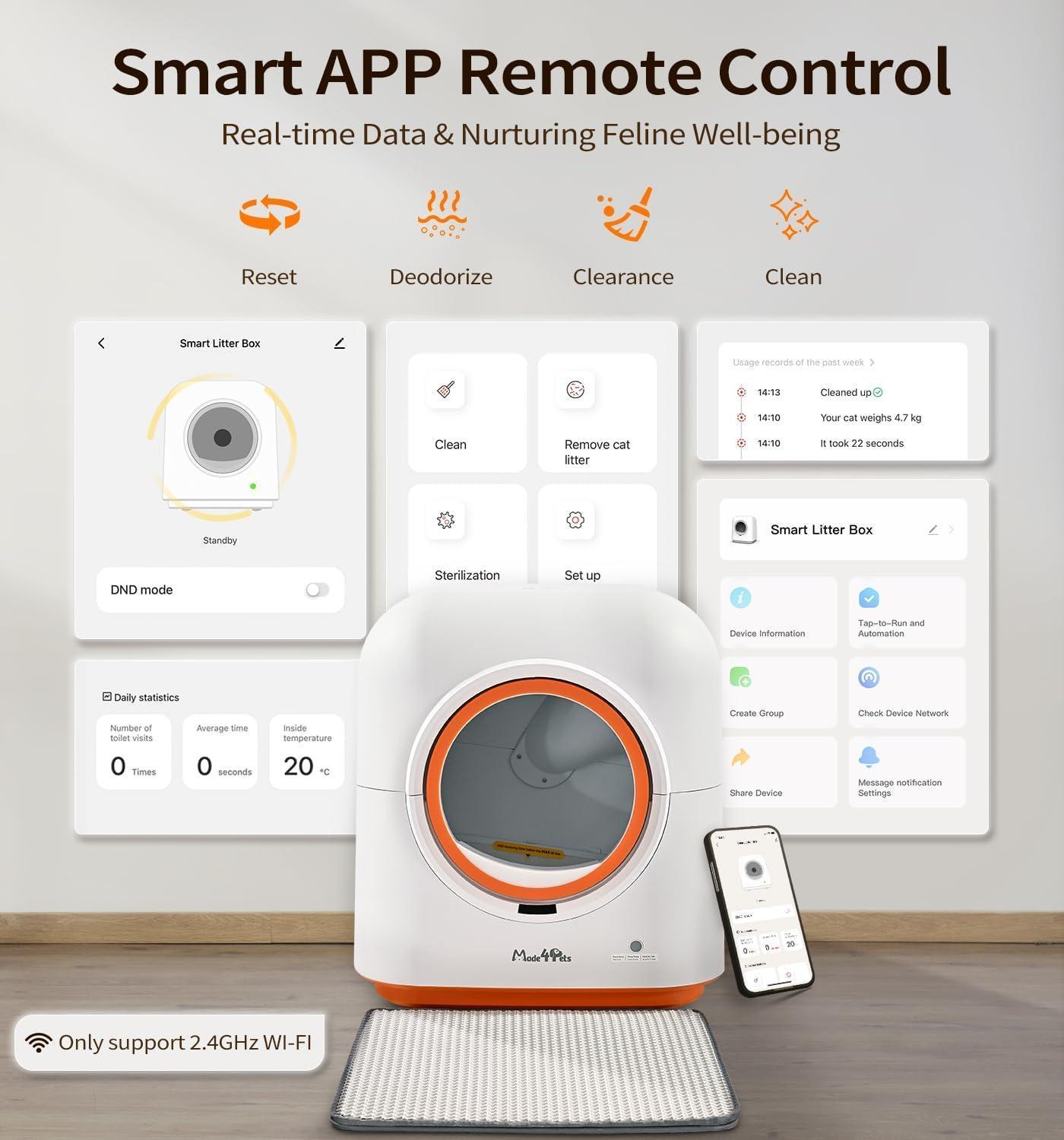 JMT-254346 Automatic Self-Cleaning Cat Litter Box with Smart App Control and Odor Reduction for Multiple Cats