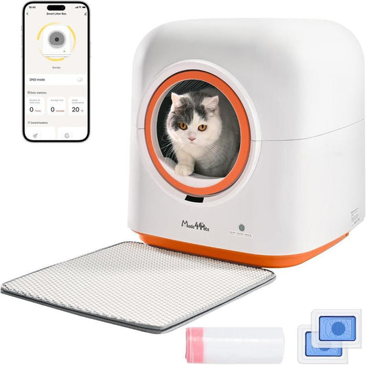 JMT-254346 Automatic Self-Cleaning Cat Litter Box with Smart App Control and Odor Reduction for Multiple Cats