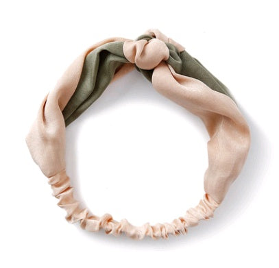 JMT-254858 Retro Satin Wide-Brimmed Color Block Knot Headband for Women