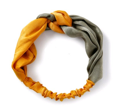 JMT-254858 Retro Satin Wide-Brimmed Color Block Knot Headband for Women