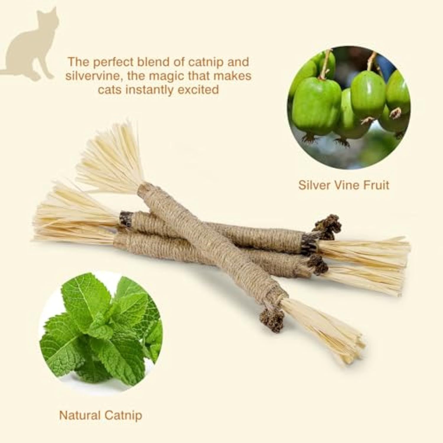 JMT-255306 Natural Silvervine Cat Chew Sticks - 3 Pack for Dental Care and Healthy Play