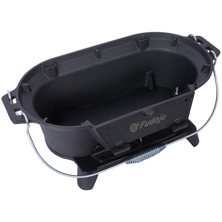 JMT-255370 Portable Oval Cast Iron Charcoal Grill with Frying Pan Insert for Outdoor Cooking