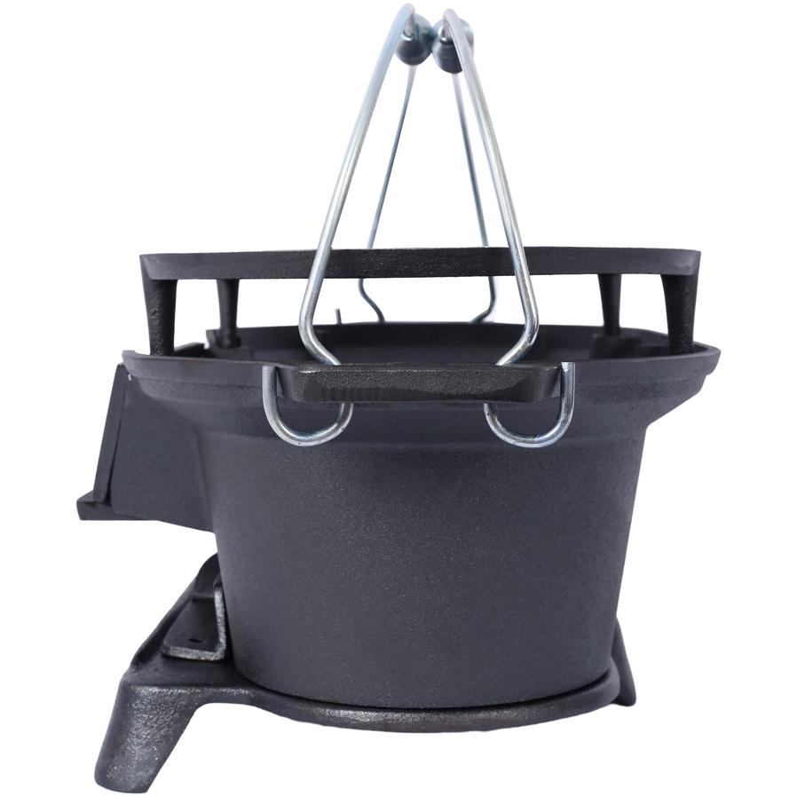 JMT-255370 Portable Oval Cast Iron Charcoal Grill with Frying Pan Insert for Outdoor Cooking