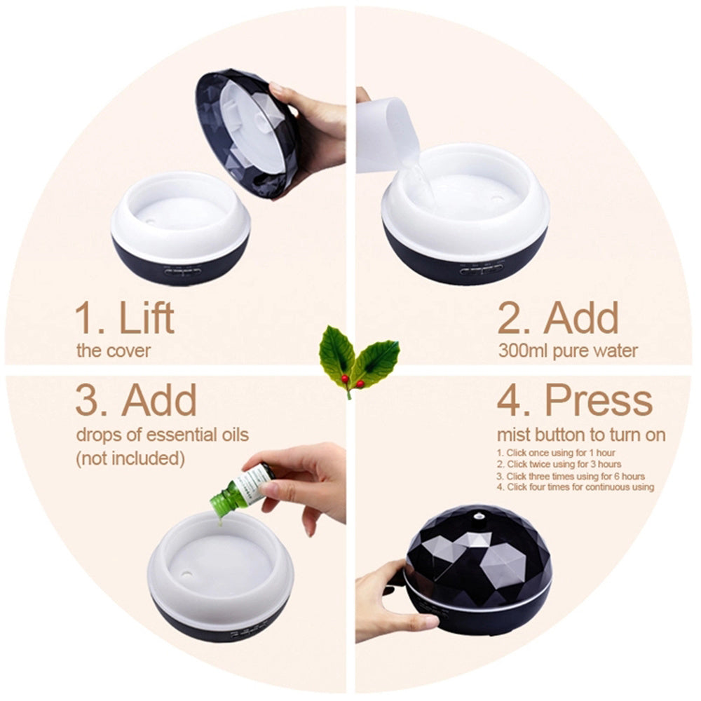 JMT-255626 Ultrasonic Aroma Diffuser with Colorful Night Light and Remote Control, 300ML Capacity, 30ML/H Output, Quiet Operation