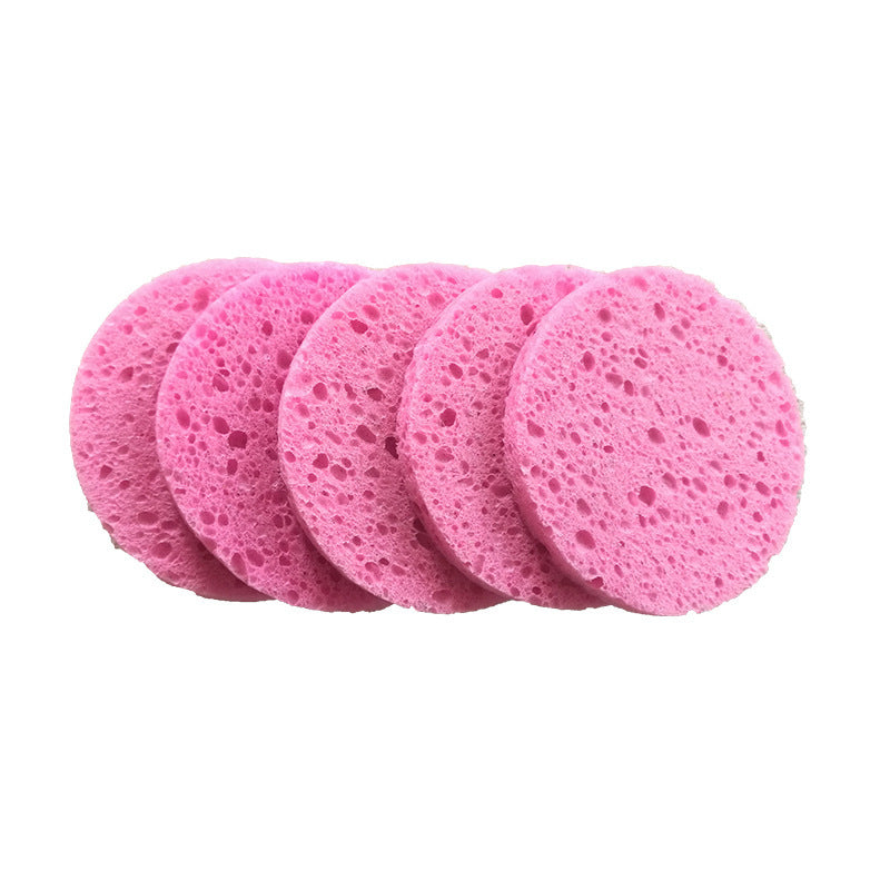 JMT-255754 Round Soft Clean Face Wash Pads – 5pcs of Wood Pulp Cotton, Pink, Φ85×15MM