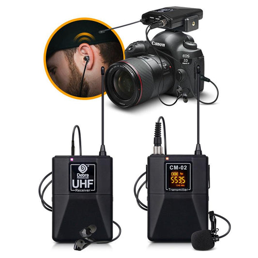 JMT-255818 Wireless Lavalier Microphone System for Cameras with Monitor and Accessories for Interviews and Recordings