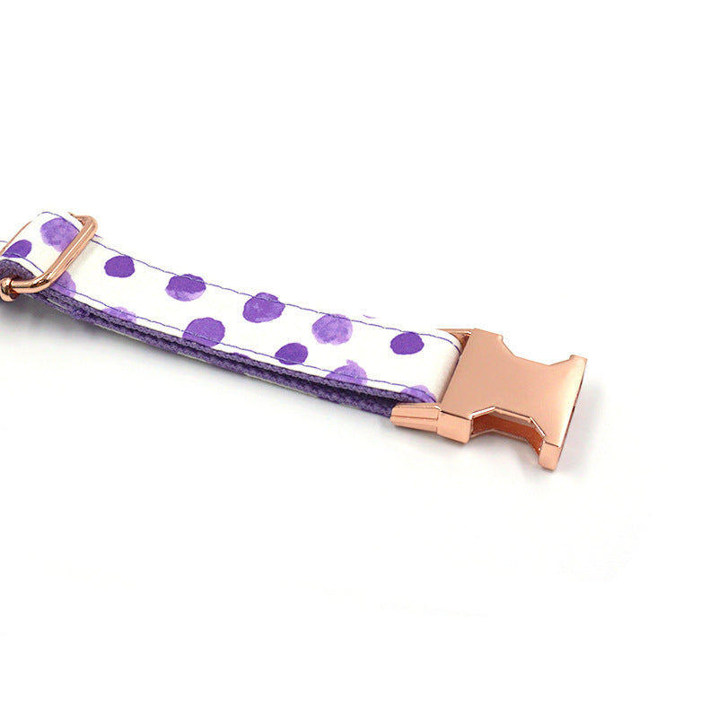JMT-256138 Purple Polka Dot Pet Collar with Rose Gold Accents and Adjustable Sizing