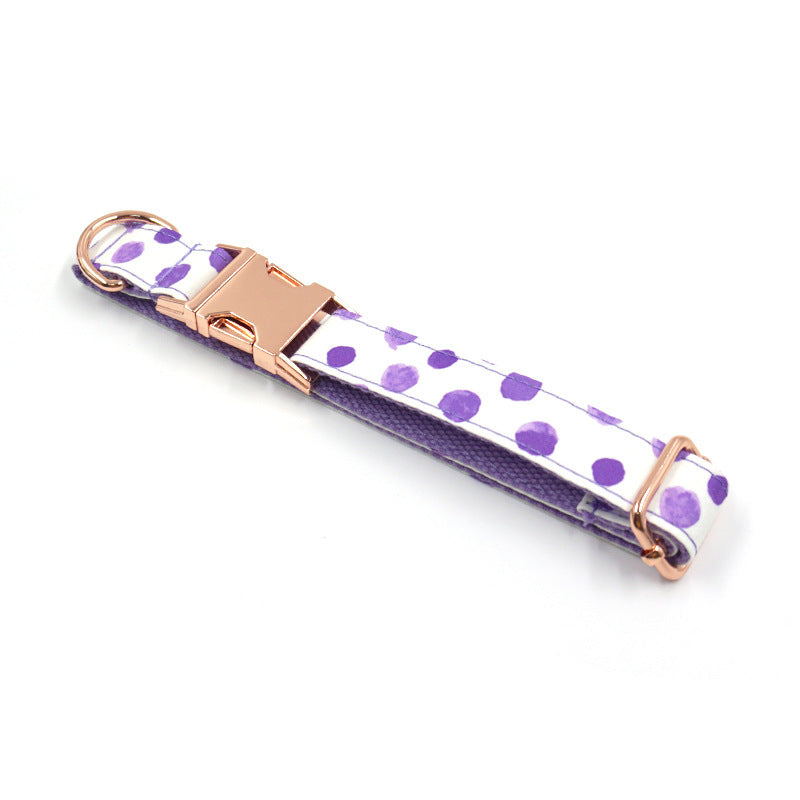 JMT-256138 Purple Polka Dot Pet Collar with Rose Gold Accents and Adjustable Sizing