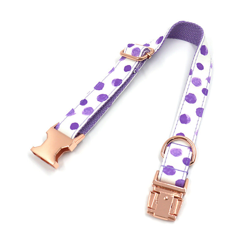 JMT-256138 Purple Polka Dot Pet Collar with Rose Gold Accents and Adjustable Sizing