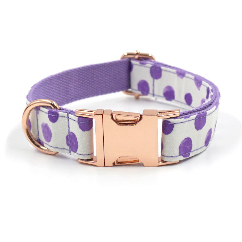 JMT-256138 Purple Polka Dot Pet Collar with Rose Gold Accents and Adjustable Sizing