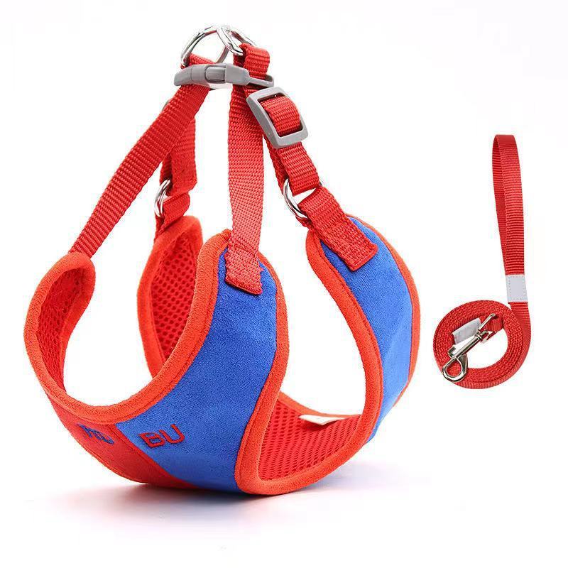 JMT-256394 Soft Suede Vest-Style Dog Harness with 1.5 Meter Leash - Available in Multiple Colors and Sizes