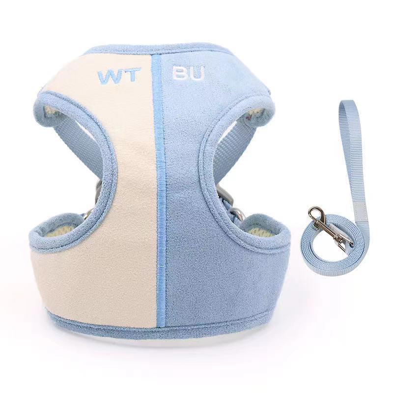 JMT-256394 Soft Suede Vest-Style Dog Harness with 1.5 Meter Leash - Available in Multiple Colors and Sizes