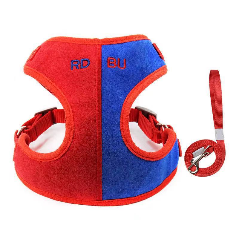 JMT-256394 Soft Suede Vest-Style Dog Harness with 1.5 Meter Leash - Available in Multiple Colors and Sizes