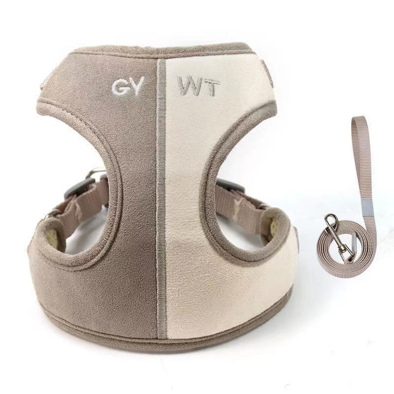 JMT-256394 Soft Suede Vest-Style Dog Harness with 1.5 Meter Leash - Available in Multiple Colors and Sizes