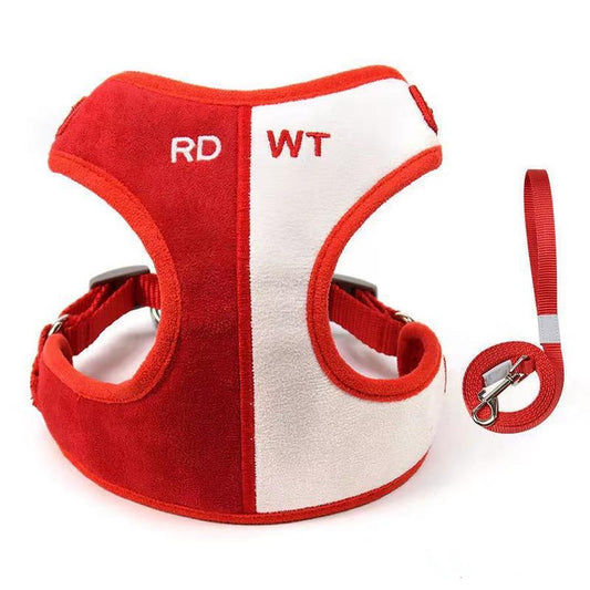 JMT-256394 Soft Suede Vest-Style Dog Harness with 1.5 Meter Leash - Available in Multiple Colors and Sizes