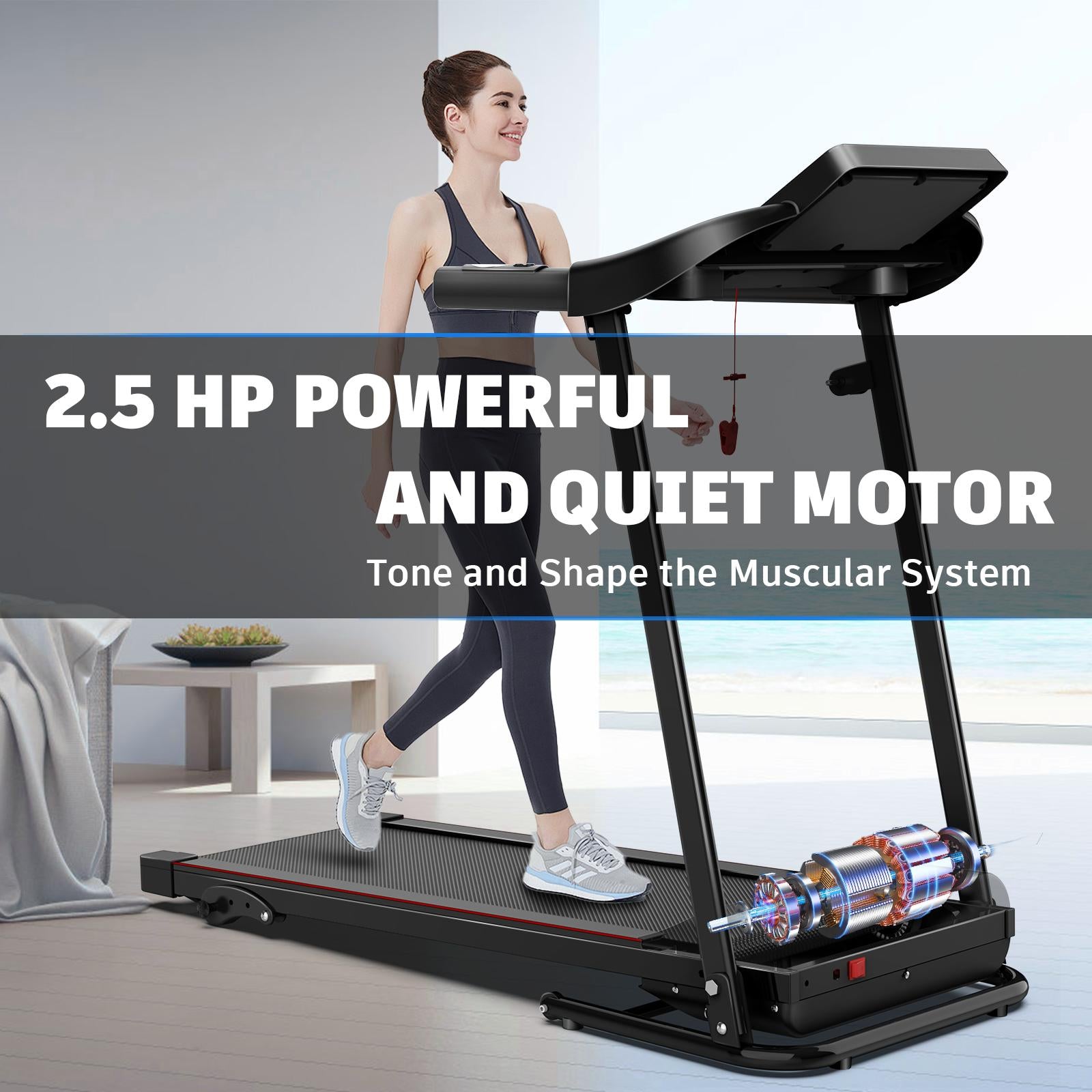 JMT-256714 Adjustable Incline Indoor Treadmill with Easy-to-Move Wheels for All Fitness Levels