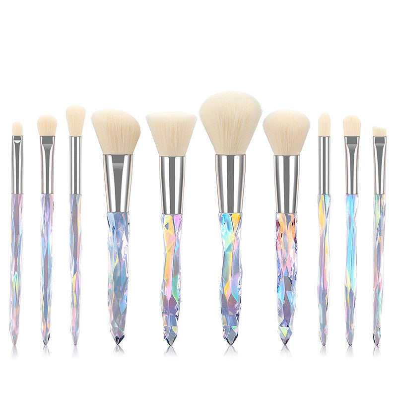 JMT-256906 10-Piece Crystal Makeup Brush Set with Diamond Handles and Premium Man-Made Fiber Bristles