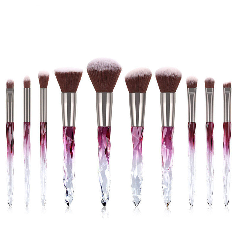 JMT-256906 10-Piece Crystal Makeup Brush Set with Diamond Handles and Premium Man-Made Fiber Bristles
