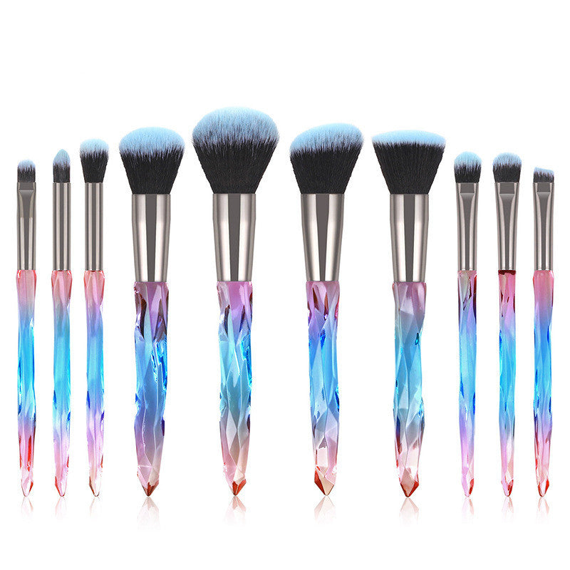 JMT-256906 10-Piece Crystal Makeup Brush Set with Diamond Handles and Premium Man-Made Fiber Bristles