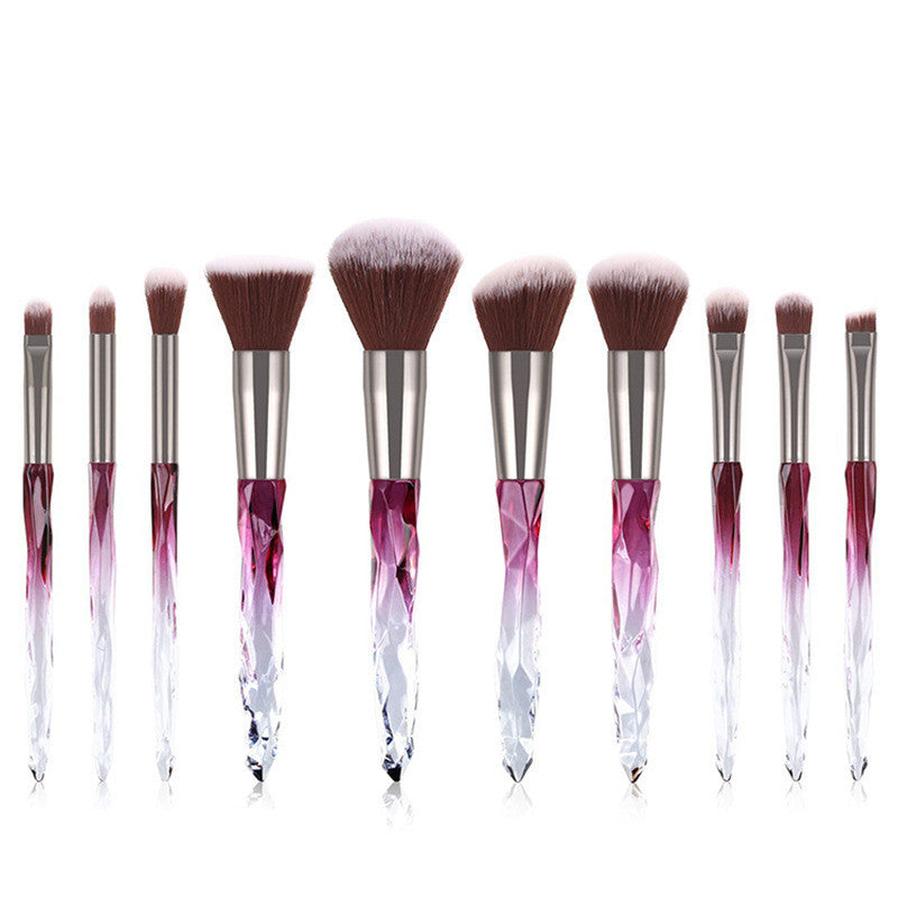JMT-256906 10-Piece Crystal Makeup Brush Set with Diamond Handles and Premium Man-Made Fiber Bristles