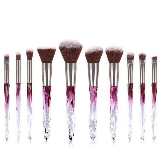 JMT-256906 10-Piece Crystal Makeup Brush Set with Diamond Handles and Premium Man-Made Fiber Bristles