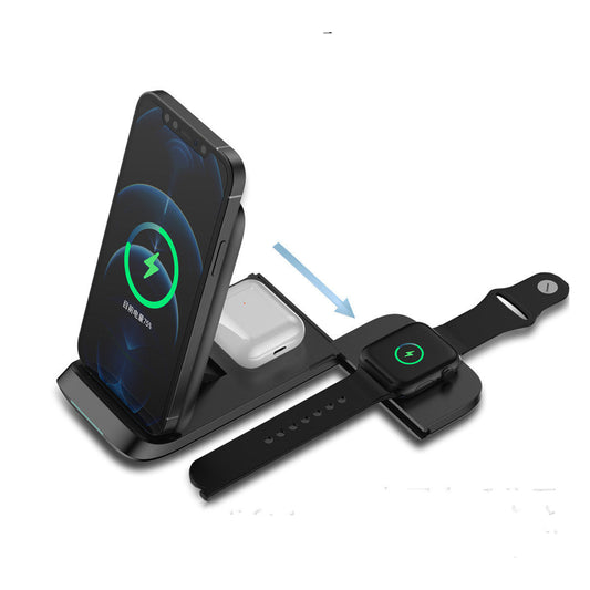 JMT-257610 Three-in-One Foldable Wireless Charger with TYPE-C Input and LED Indicator - Black or White Options Available