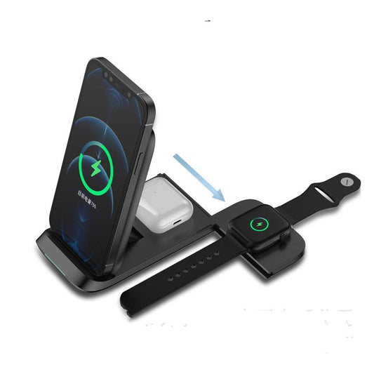 JMT-257610 Three-in-One Foldable Wireless Charger with TYPE-C Input and LED Indicator - Black or White Options Available