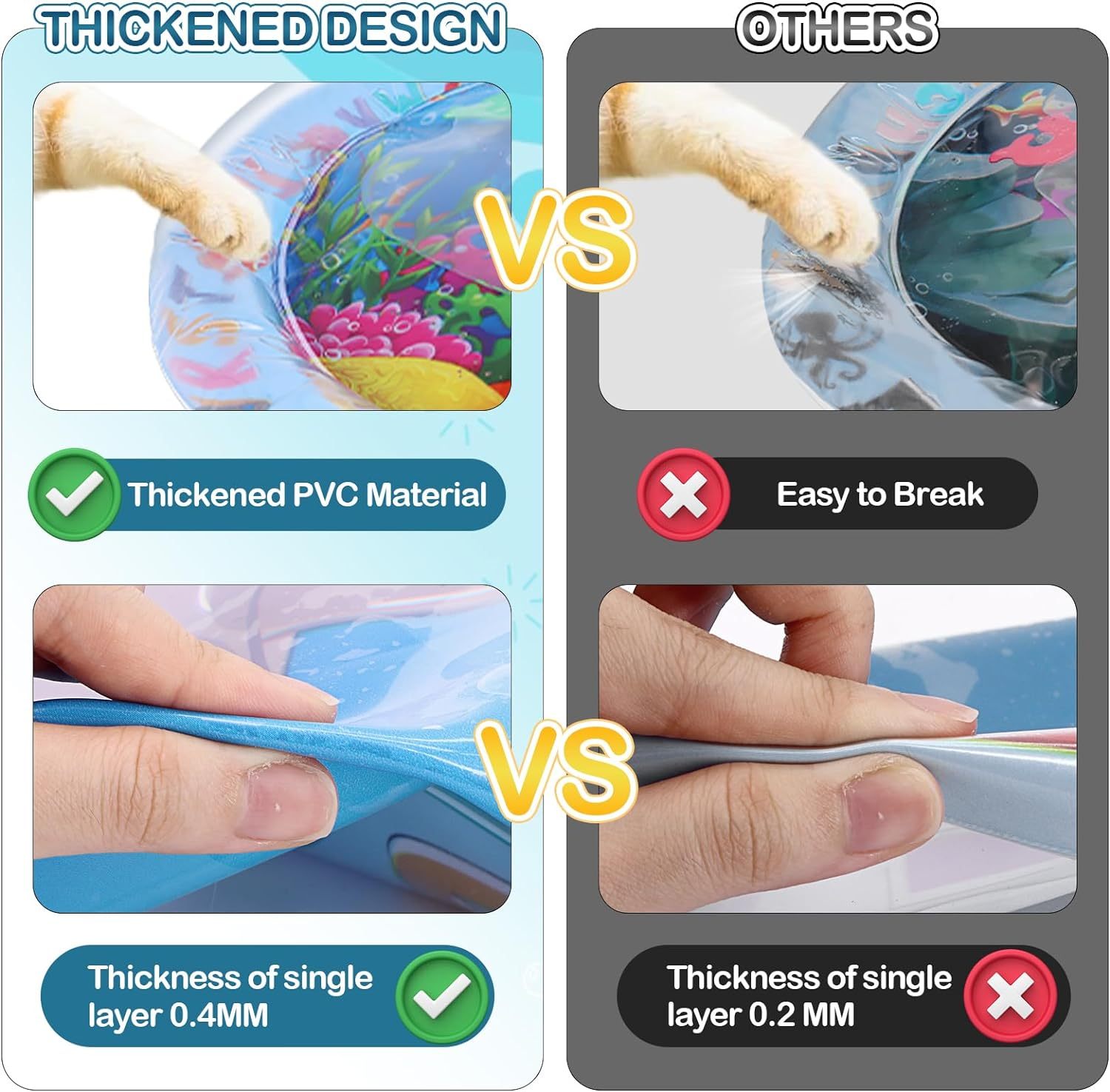 JMT-257610 Water Sensory Play Mat for Cats and Dogs - Interactive Cooling Exercise Toy with Floating Fish for Indoor and Outdoor Fun