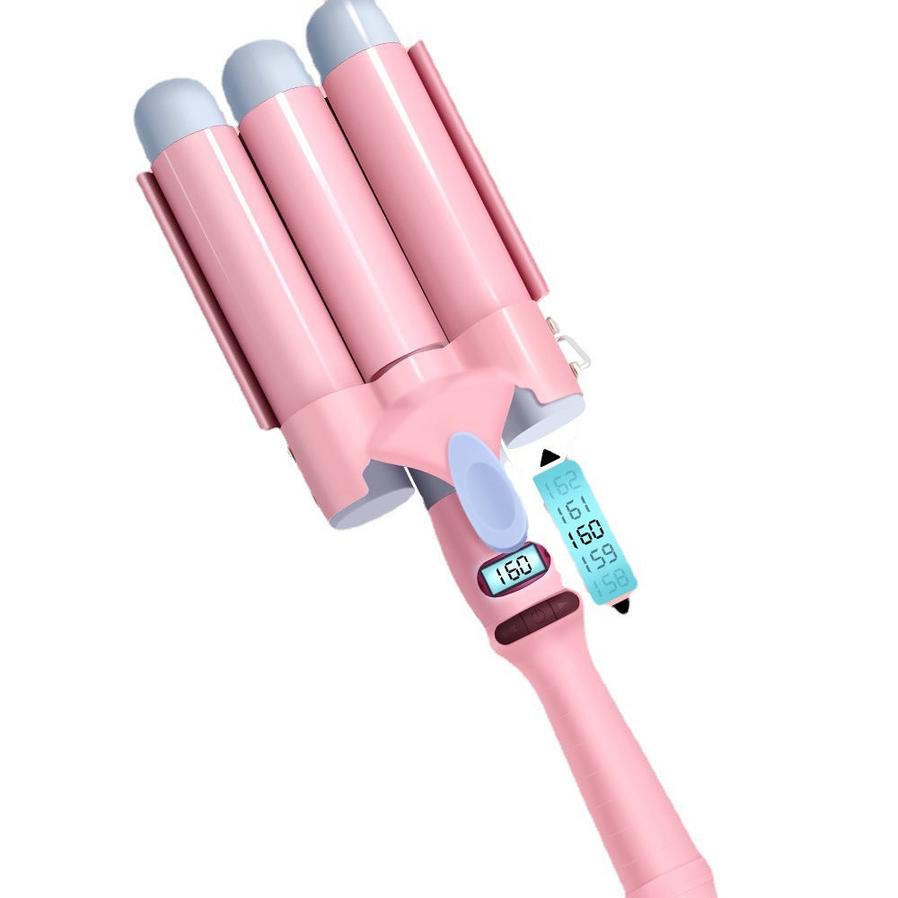 JMT-257930 Three-Tube Tourmaline Ceramic Curling Iron for Wet and Dry Hair - 21mm-30mm Diameter, Pink