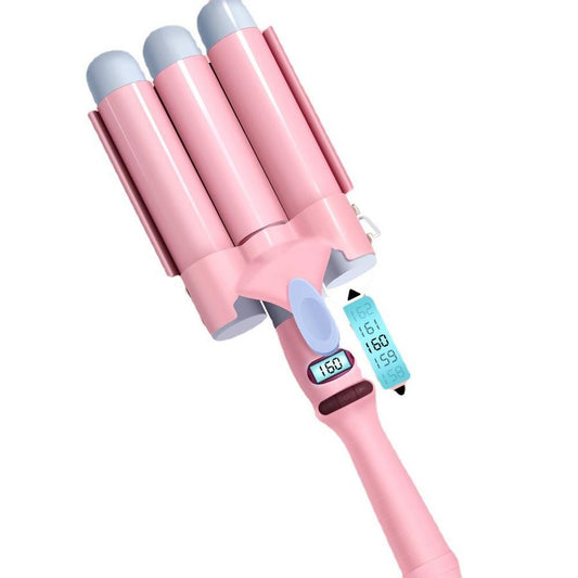 JMT-257930 Three-Tube Tourmaline Ceramic Curling Iron for Wet and Dry Hair - 21mm-30mm Diameter, Pink