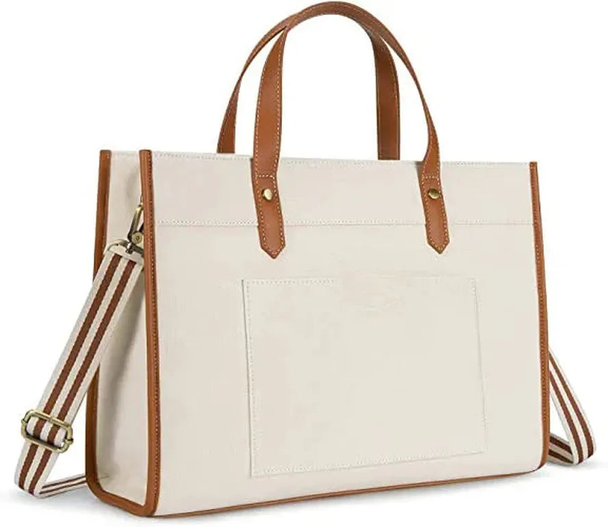 JMT-258122 15.6 Inch Canvas Laptop Tote Bag for Work, Travel, and School - Casual Briefcase Handbag with Shoulder Strap