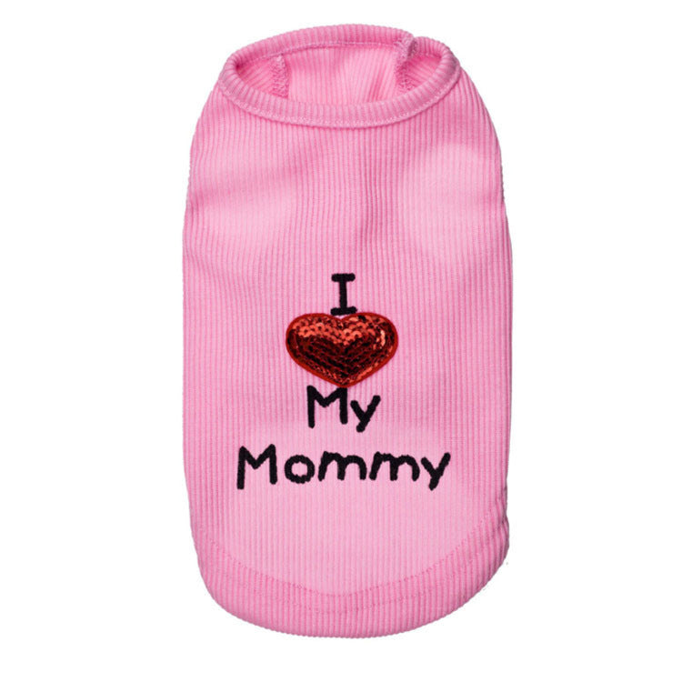 JMT-258570 Cotton Dog Vest with "I Love Mom" Design in Black, White, and Pink, Available in Multiple Sizes