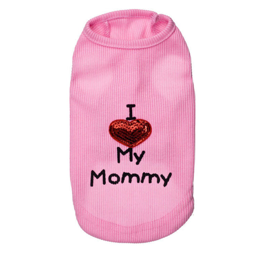 JMT-258570 Cotton Dog Vest with "I Love Mom" Design in Black, White, and Pink, Available in Multiple Sizes
