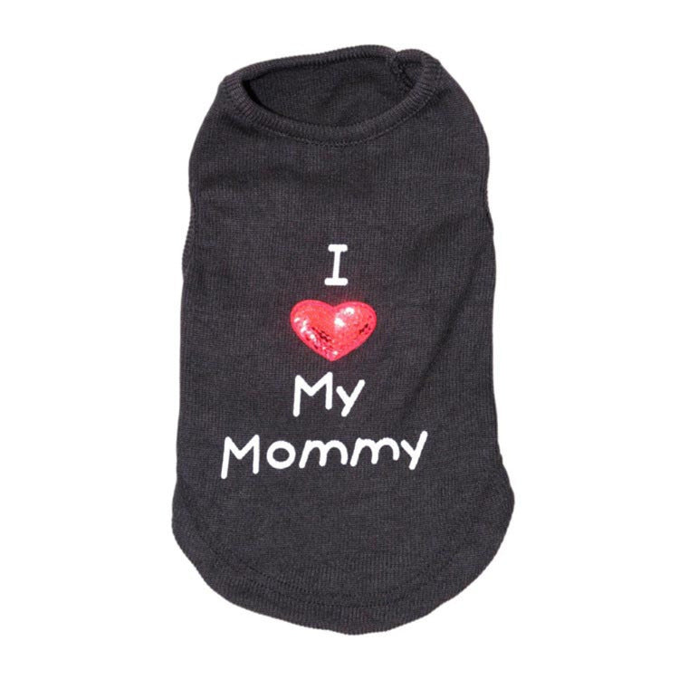 JMT-258570 Cotton Dog Vest with "I Love Mom" Design in Black, White, and Pink, Available in Multiple Sizes