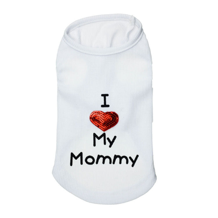 JMT-258570 Cotton Dog Vest with "I Love Mom" Design in Black, White, and Pink, Available in Multiple Sizes