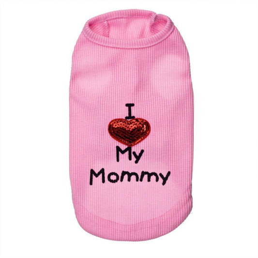 JMT-258570 Cotton Dog Vest with "I Love Mom" Design in Black, White, and Pink, Available in Multiple Sizes