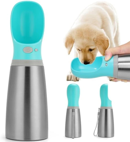 JMT-258954 Stainless Steel 700ml Portable Dog Water Bottle with Leak-Proof Design and Built-In Feeder for Outdoor Adventures
