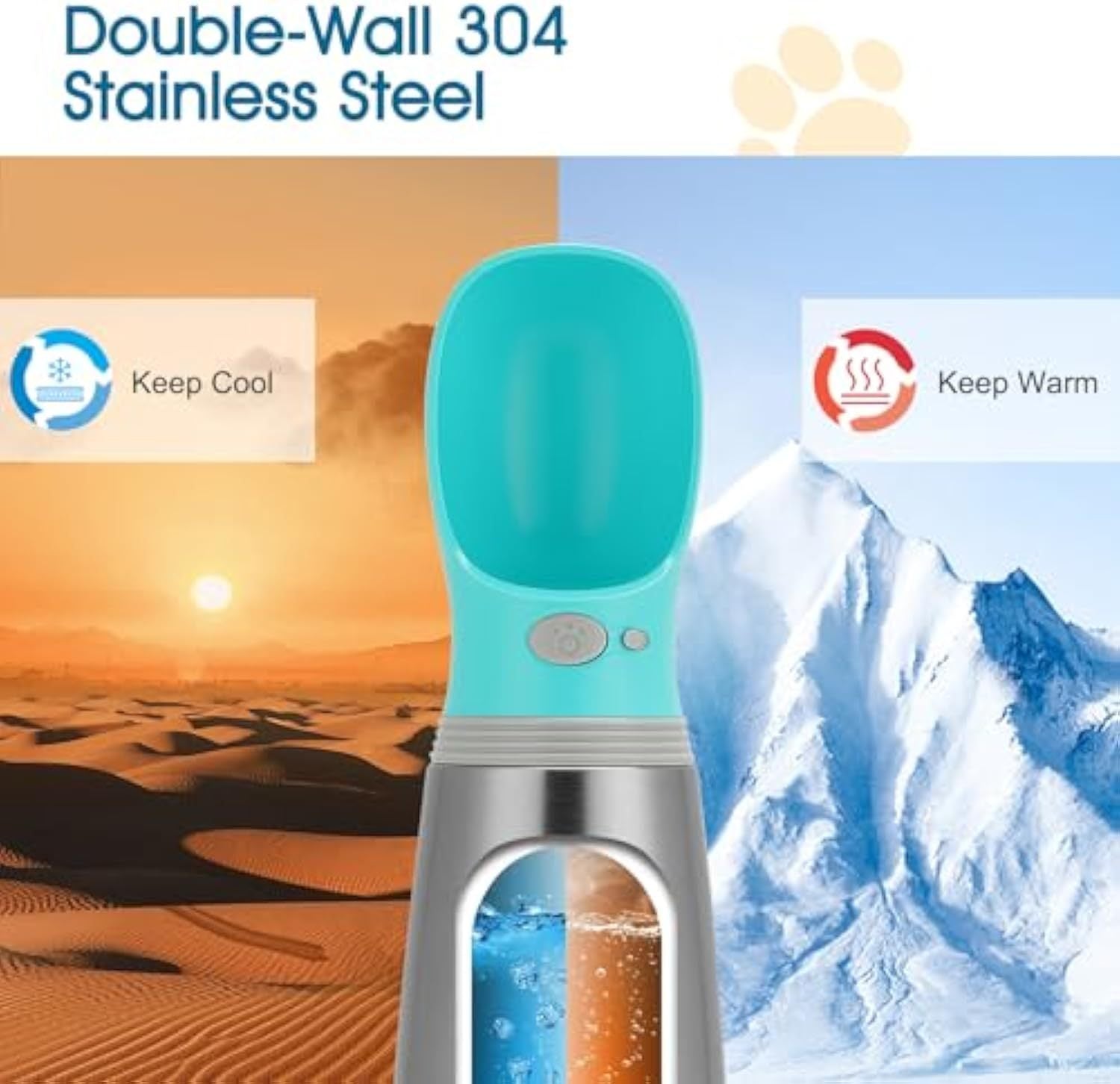 JMT-258954 Stainless Steel 700ml Portable Dog Water Bottle with Leak-Proof Design and Built-In Feeder for Outdoor Adventures