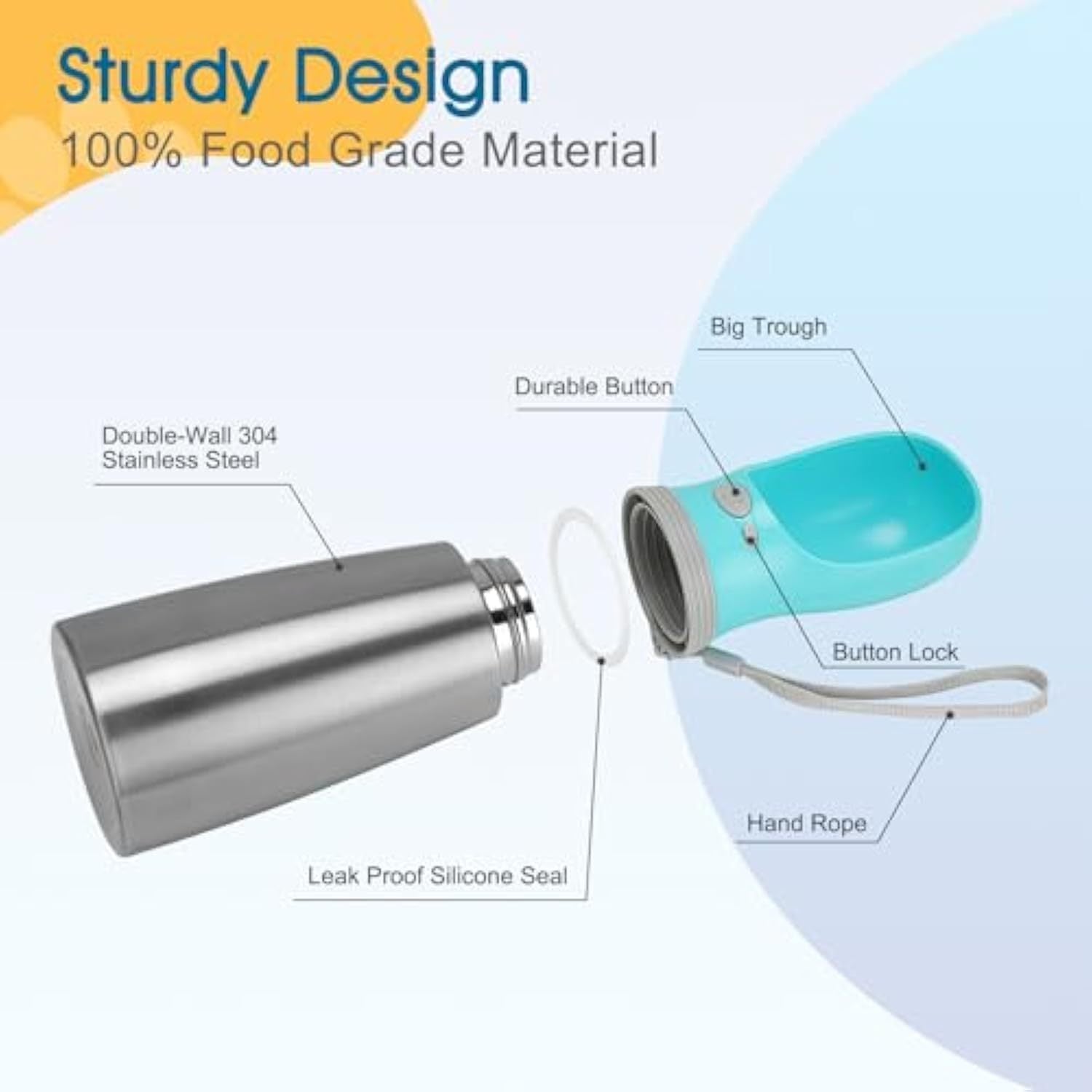 JMT-258954 Stainless Steel 700ml Portable Dog Water Bottle with Leak-Proof Design and Built-In Feeder for Outdoor Adventures