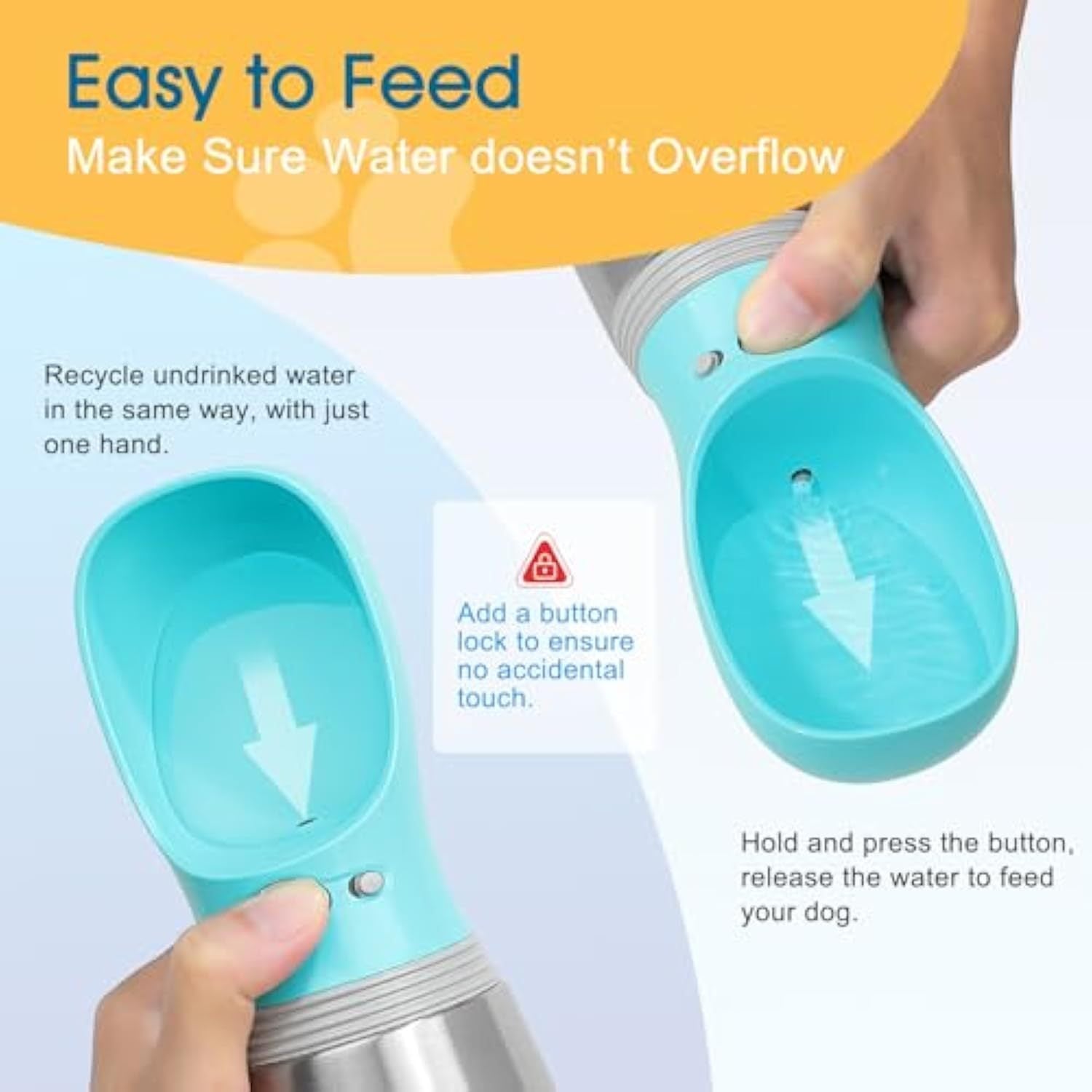 JMT-258954 Stainless Steel 700ml Portable Dog Water Bottle with Leak-Proof Design and Built-In Feeder for Outdoor Adventures