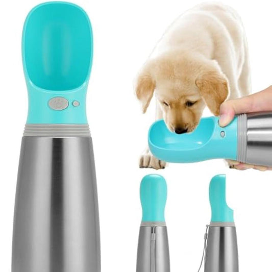 JMT-258954 Stainless Steel 700ml Portable Dog Water Bottle with Leak-Proof Design and Built-In Feeder for Outdoor Adventures