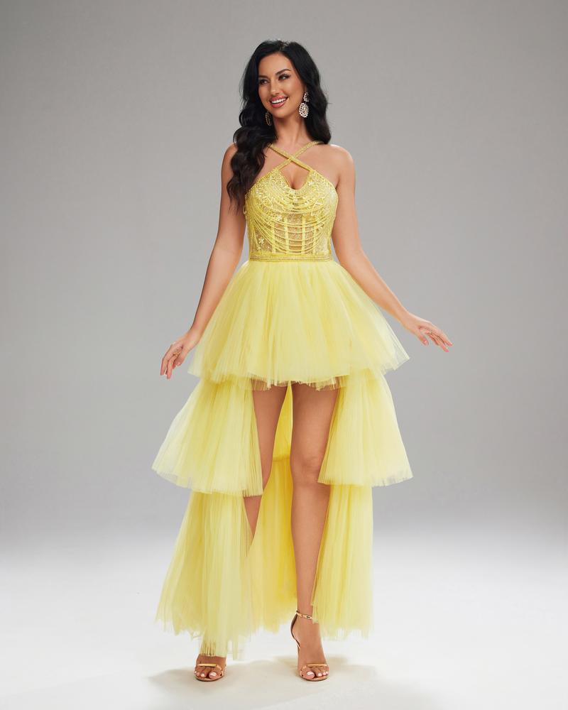 JMT-259018 Elegant Yellow Evening Gown for Women - Style SH0142