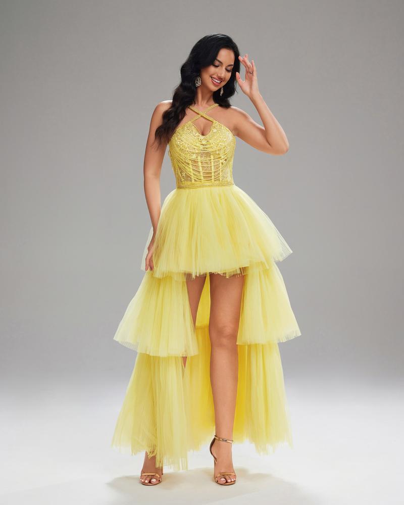 JMT-259018 Elegant Yellow Evening Gown for Women - Style SH0142