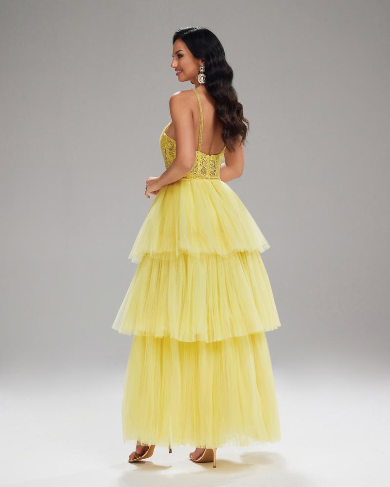 JMT-259018 Elegant Yellow Evening Gown for Women - Style SH0142